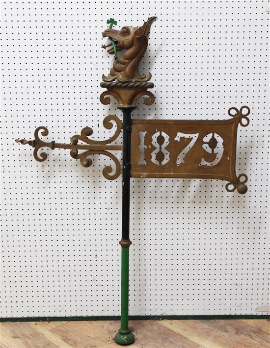 A Victorian cast metal and wrought iron weather vane, overall 11ft
